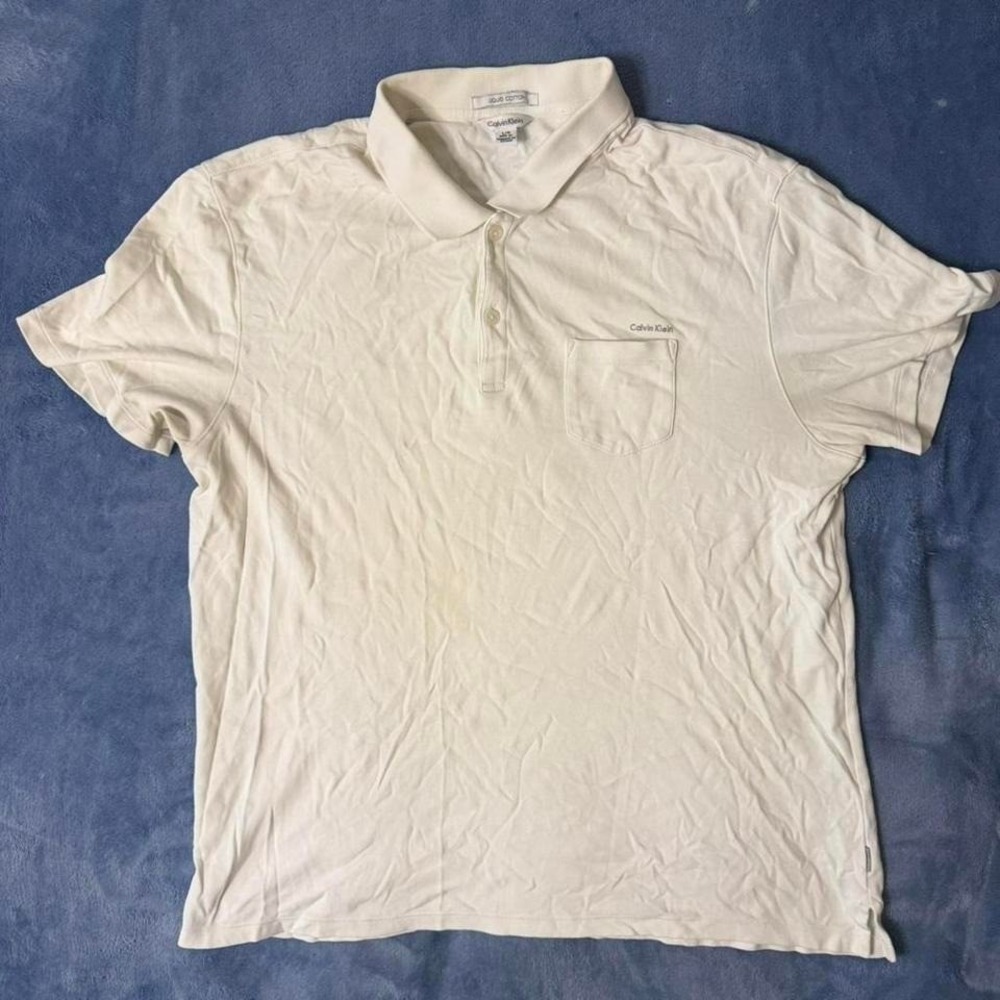 Calvin Klein Mens Liquid Cotton Polo Shirt White Short Sleeve Large L